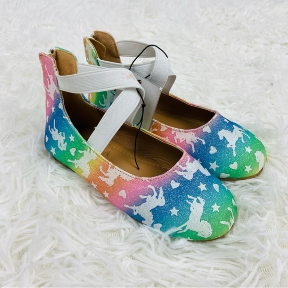 NWT EMMA NEW YORK colorful sparkly unicorn ballerina flats size girls 8